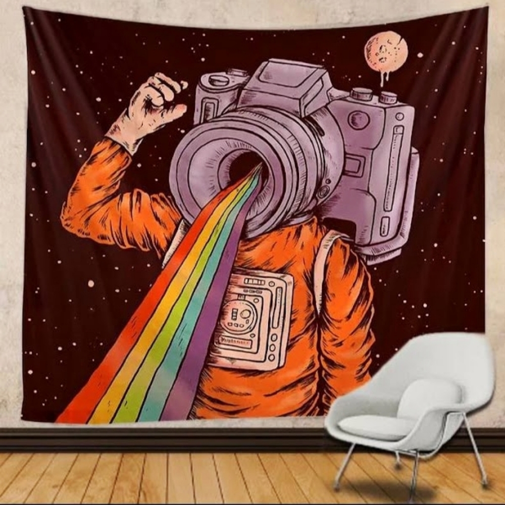 Rainbow Astronaut Camera Cloth Wall Poster - Tapestry